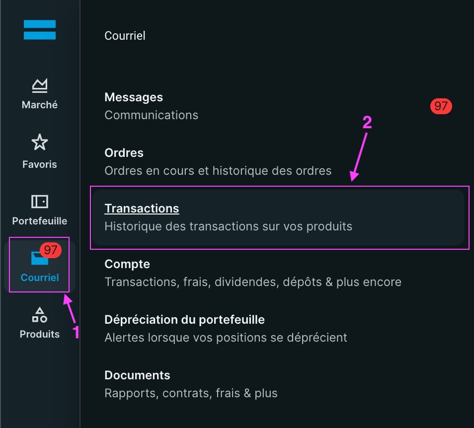 Degiro Menu Navigation